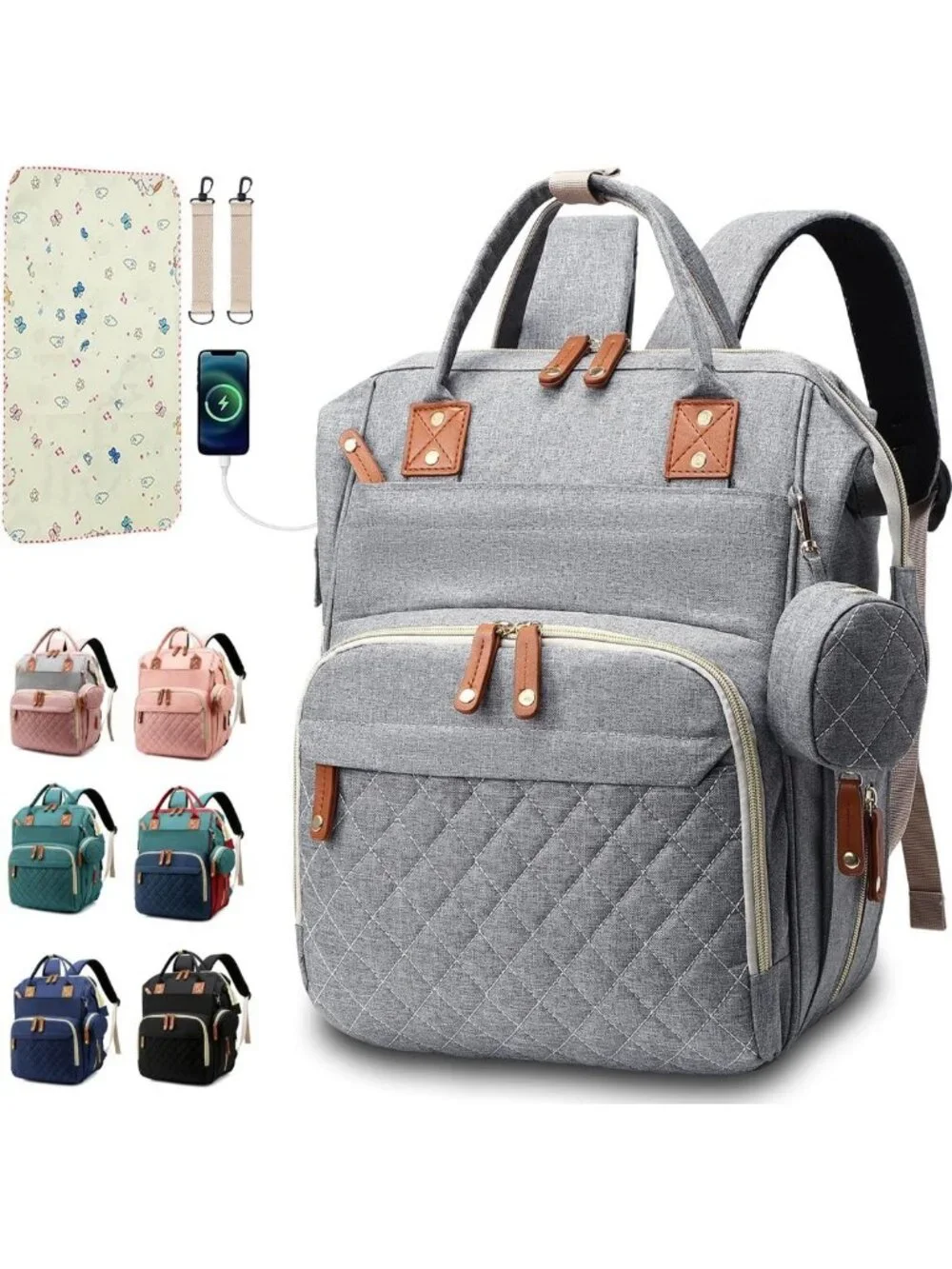 Stylish Diaper Bag Backpack for Baby, 16 Pockets, Unisex Travel Baby Bag
